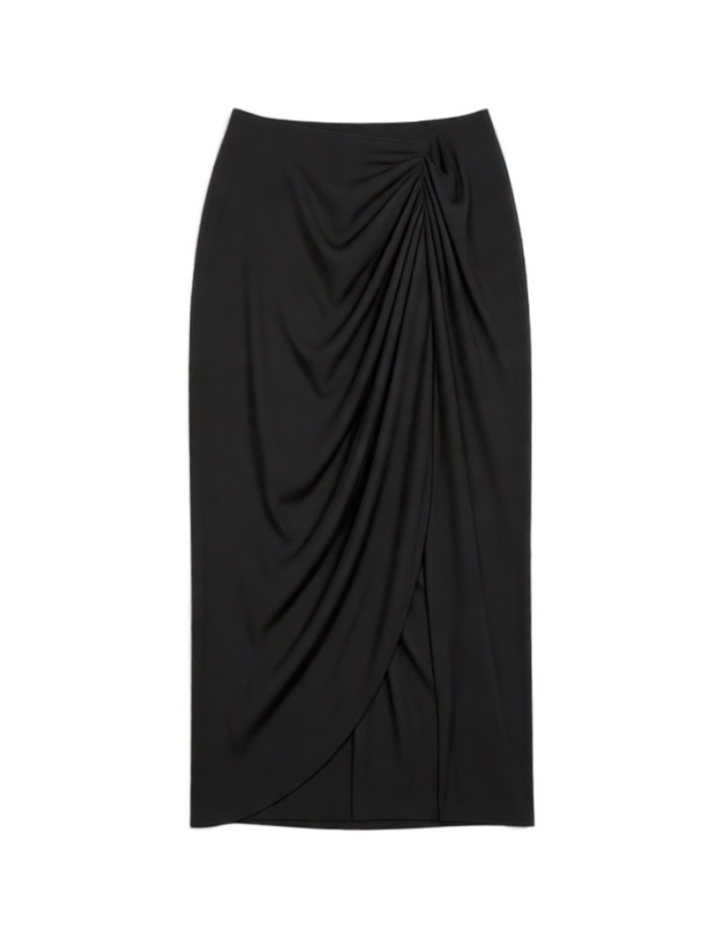 Ruched Front and Back Midi Skirt with Slit